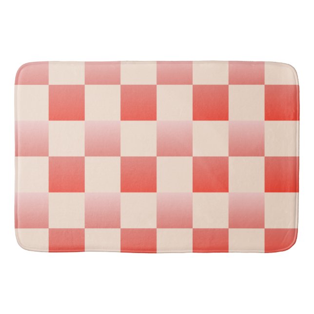 Coral Peach Gradient Checked Badematte (Vorderseite)