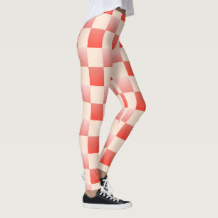 Coral Peach Gradient Checked Leggings