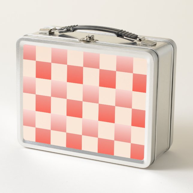 Coral Peach Gradient Checked Metall Brotdose (Vorderseite)