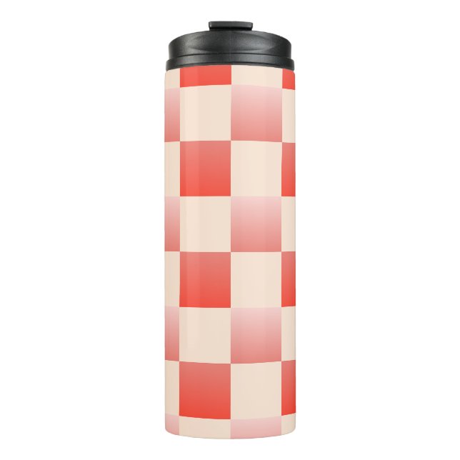 Coral Peach Gradient Checked Thermosbecher (Vorderseite)