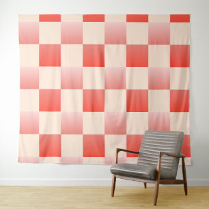 Coral Peach Gradient Checked Wandteppich