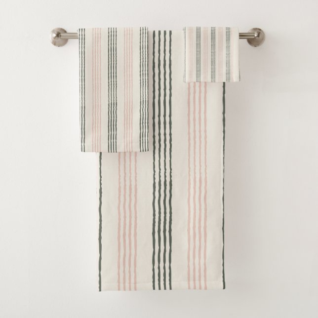Coral Peach Minimalistisch Stripe Boho Badhandtuch Set (Insitu)