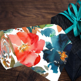 Coral Peach Navy Blue Rose Floral Neck Tie Krawatte