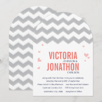 Coral Peach Navy Gray Zig Zag Typografy Wedding