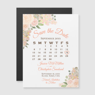 Coral Peach Rose Save the Date Kalender Magnet