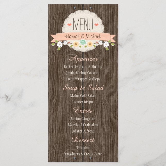 Coral Peach Rustic Floral Wedding Karte (Vorderseite)