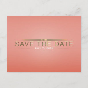 Coral Peach & Shiny Gold Modern Save the Date Ankündigungspostkarte