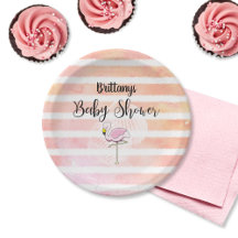 Coral Peach Striped Flamingo Baby Dusche