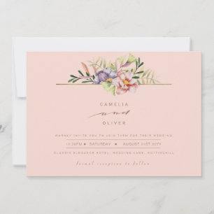 Coral Peach Summer Floral Wedding Einladung QR