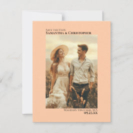 Coral Peach Vertikales Foto Minimalistische Hochze Save The Date