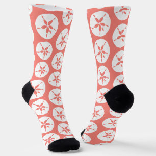 Coral Peach White Beach Wedding Socken
