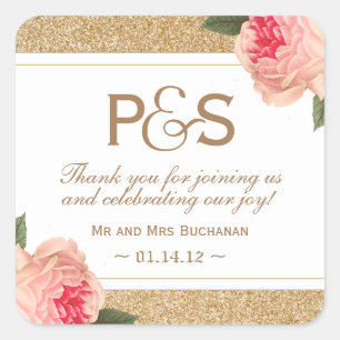 Coral Peonie und Gold Glitzer bevorzugen Stickers