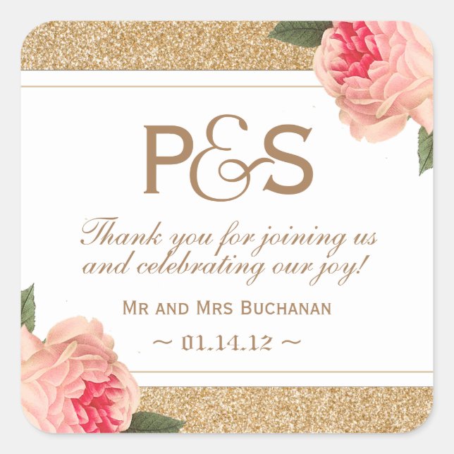 Coral Peonie und Gold Glitzer bevorzugen Stickers (Vorderseite)