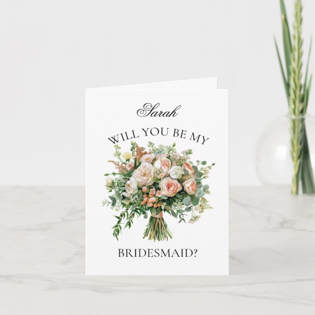 Coral Peonies Bouquet Bridesmaid Vorschlag Einladung (Vorderseite)