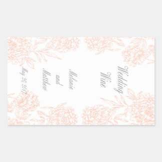 Coral-Pfingstrosen Florale Wein-Hochzeitsetikette Rechteckiger Aufkleber