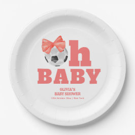 Coral Pfirsich Oh Baby Bow Fußball Sport Baby Show Pappteller