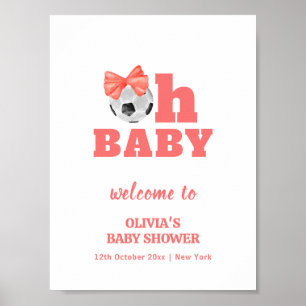 Coral Pfirsich Oh Baby Schleife Fußball Baby Showe Poster