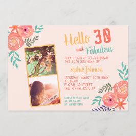 Coral Pink Aquarell Blume Bouquet 30. Geburtstag Einladung