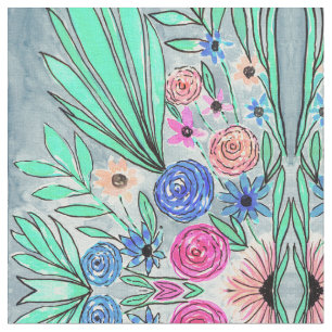 Coral Pink Blue Green Blume Art Stoff
