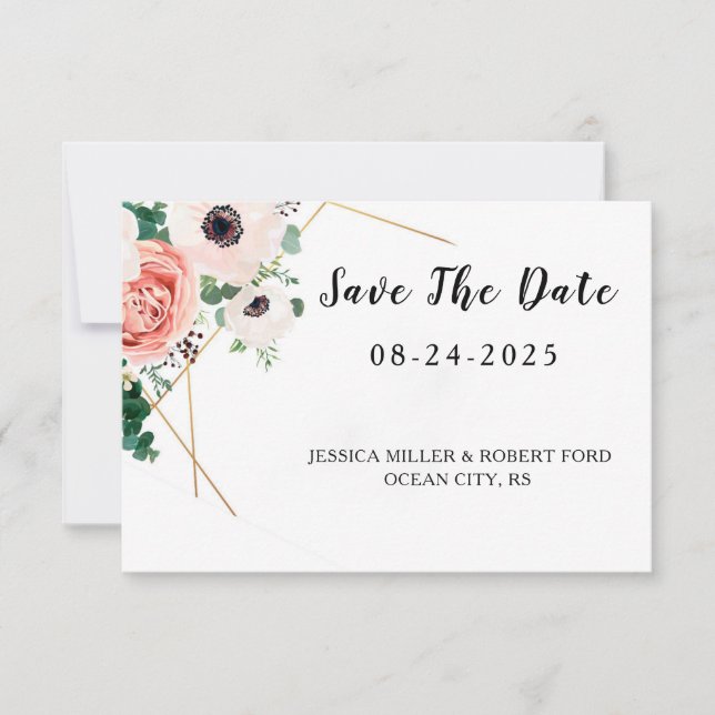 Coral Pink Blume Hochzeit Save The Date (Vorderseite)