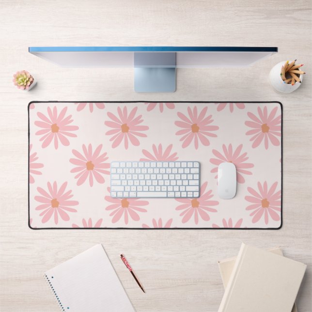 Coral Pink BOHO Daisy Muster floral Schreibtischunterlage (Büro 1)