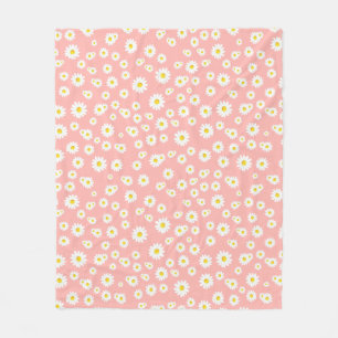 Coral Pink Boho Spring Daisies Muster Fleecedecke