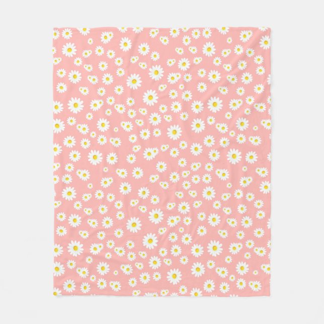 Coral Pink Boho Spring Daisies Muster Fleecedecke (Vorderseite)