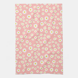 Coral Pink Boho Spring Daisies Muster Geschirrtuch