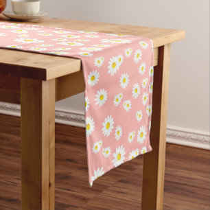 Coral Pink Boho Spring Daisies Muster Mittelgroßer Tischläufer