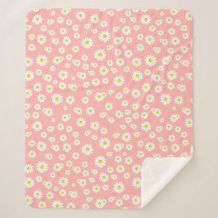 Coral Pink Boho Spring Daisies Muster Sherpadecke
