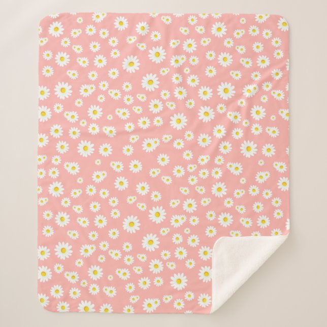 Coral Pink Boho Spring Daisies Muster Sherpadecke (Vorderseite)