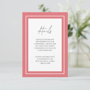 Coral Pink Bold Border Moderne Hochzeit Begleitkarte