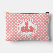 Coral Pink Bunnies & Gingham Pattern Personalisier