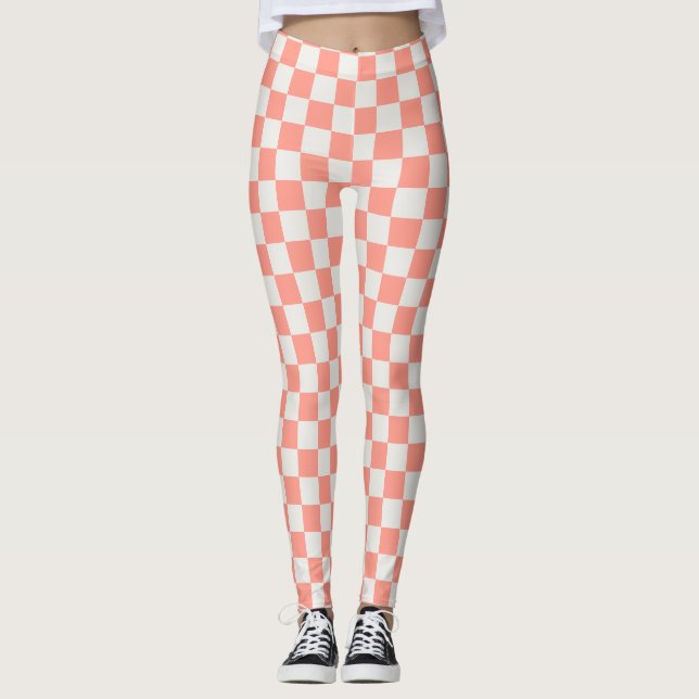 Coral Pink Checkerboard Leggings - Bold & Playy (Vorderseite)