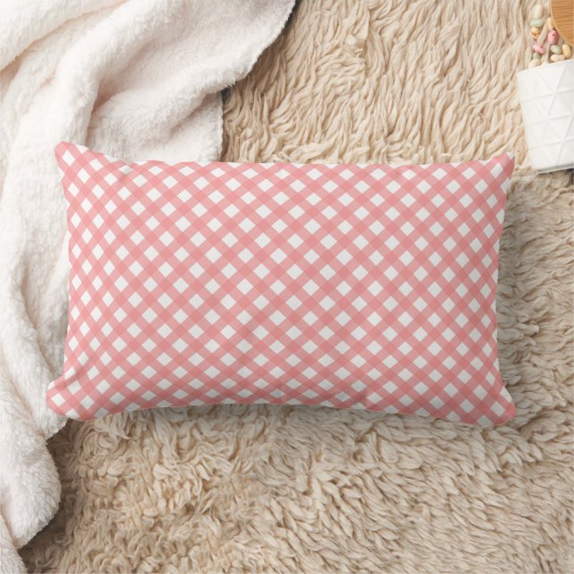 Coral Pink Country Style Gingham Pattern Lendenkissen (Decke)