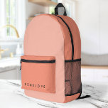 Coral Pink Feminine Girly Minimal Moderner Name Bedruckter Rucksack<br><div class="desc">Ein minimalistisches Monogramm-Design mit zwei Farbtönen in Korallenrot und Rosa. Der Text kann einfach für ein einzigartiges Design angepasst werden!</div>