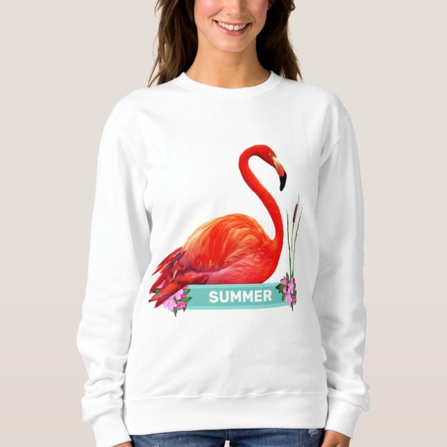 Coral Pink Flamingo & Blume T - Shirt (Vorderseite)