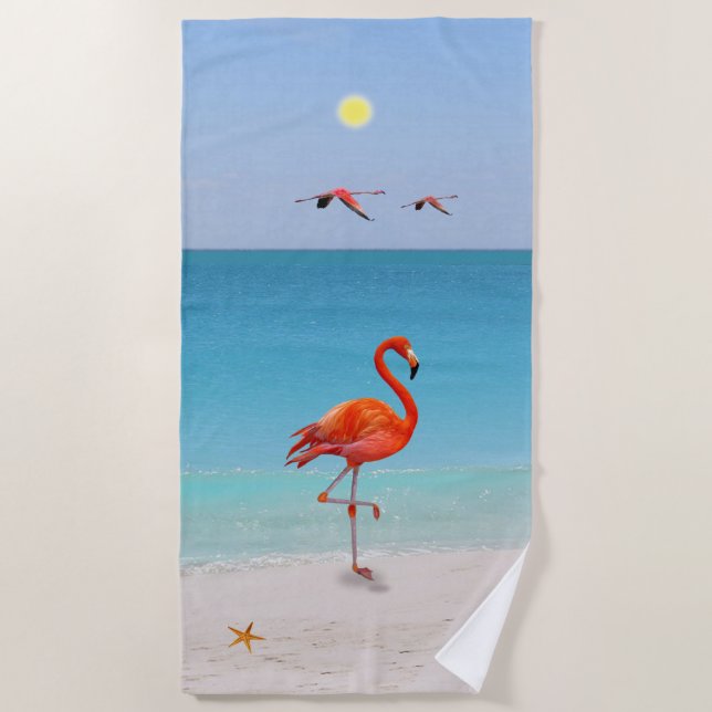 Coral Pink Flamingos am Strand Handtuch (Vorderseite)