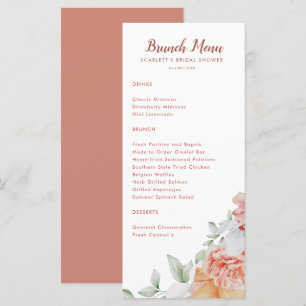 Coral Pink Floral Bridal Brunch Showmenü Menükarte