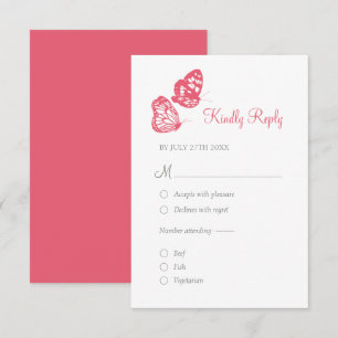 Coral Pink Floral Butterfly Garden Boho Wedding RSVP Karte