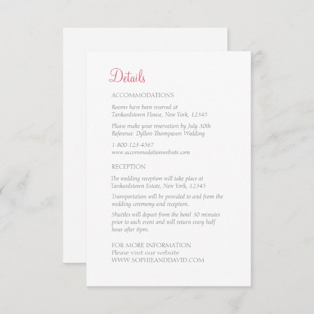 Coral Pink Floral Butterfly Garden Hochzeitsdetail Begleitkarte (Vorne/Hinten)