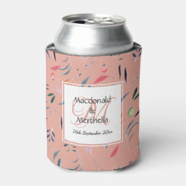CORAL PINK Floral Custom Monogram Wedepake Dosenkühler