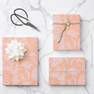 Coral Pink Floral Illustration Botanisches Muster Geschenkpapier Set