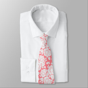 Coral Pink Floral Rose Wedding Neck Tie Krawatte