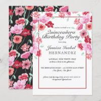 Coral Pink Floral Wasserfarbe Quinceañera Geburtst