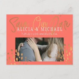 Coral Pink FOTO Gold Typografy Wedding Rett Date Ankündigungspostkarte