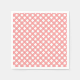 Coral Pink Gingham Paper Napkins Serviette