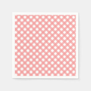 Coral Pink Gingham Paper Napkins Serviette