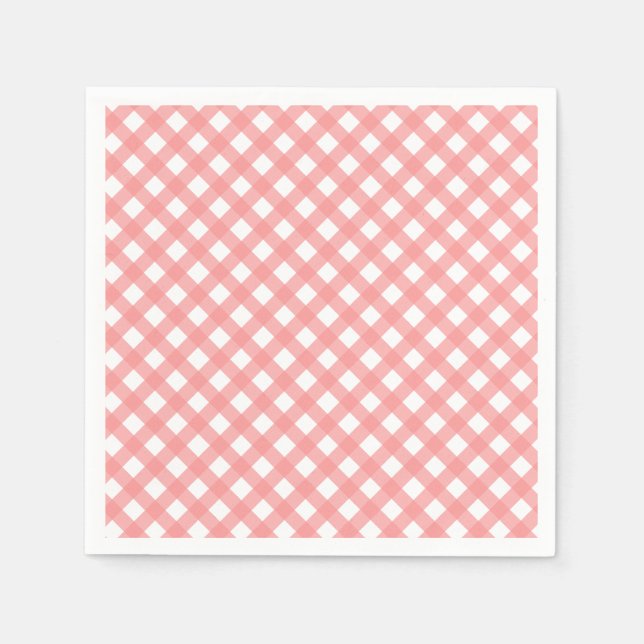 Coral Pink Gingham Paper Napkins Serviette (Vorderseite)