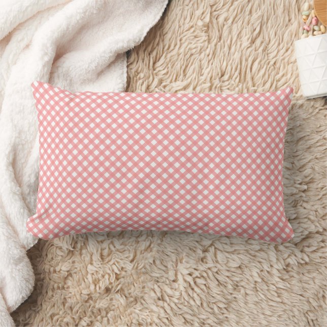 Coral Pink Gingham Pattern Lendenkissen (Decke)